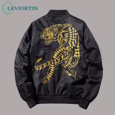Streetwear Thin Bomber Jacket Men Yokosuka Souvenir Tiger Anime Embroidered MA1 Coat Cityboys Baseba