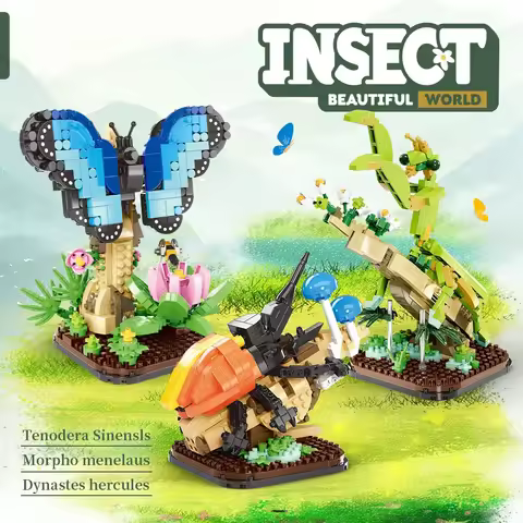 Insect World Series Ornament Building Block Toys, Butterfly Insect Mantis Insect Model Building Bloc