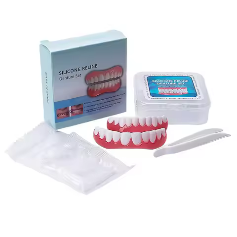 Cosmetic False Teeth Set, Silicone Reline Temporary Dentures, Upper Lower Snap On Veneers for Instan