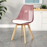 全城熱賣 - 簡約靠背實木腿塑料椅子(透明款*紅色)(尺寸:43*43*81CM)