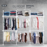 OUROOM  ราวแขวนเสื้อ ราวแขวนผ้า ราวแขวนไม่ต้องเจาะ 4 เสา 6 ราวแขวน 3 ชั้นวาง (OU-35) ใช้แทนตู้เสื้อผ