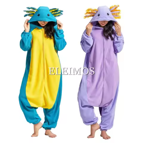 Halloween Onesie For Women Men Adult Animal Kigurumis Pyjamas Cartoon Blue Purple Axolotl Pajama Hom