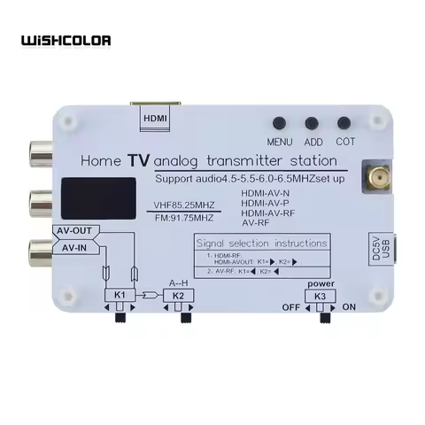 HamGeek White Analog TV Signal Transmitter Home Analog TV Transmitter with OLED Display Supports Glo