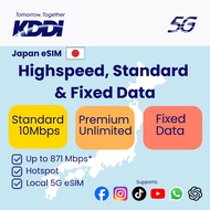 KDDI Official Japan eSIM 3 to 5 Days Unlimited 5G 4G Highspeed, Fixed Data and 10Mbps No FUP