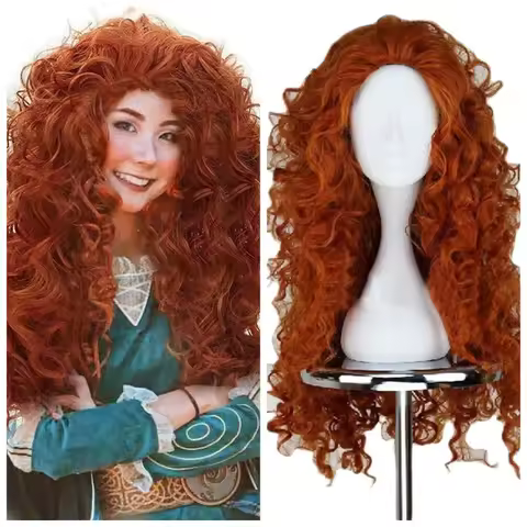 Merida Cos Wig Long Orange Curly Role Play Wig Halloween Synthetic Hair Perucas Wigs Princess Brave 