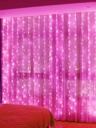 1 套 300led 粉紅仙女窗簾吊燈,帶遙控 8 種模式定時器,適用於臥室,usb 插頭聖誕仙女串燈,適用於聖誕派對戶外、婚禮、派對、花園、牆壁、裝飾品,300 厘米*300 厘米