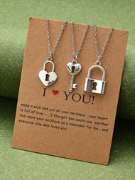件銀色金屬蝴蝶、心型、骷髏、鑰匙、鎖形吊墜項鍊，適合情人節、情侶、最好的朋友禮物
