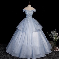 EAGLELY Formal Elegant Luxury Ball Gown For Js Prom Night Performance Costume Art Examination Blue B
