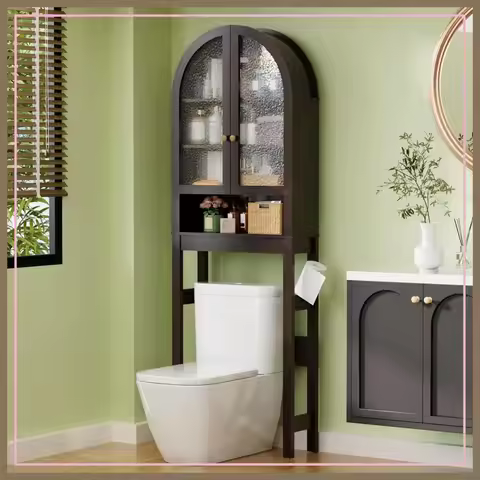 Over Toilet Storage Cabinet 23.7in Acrylic Doors Arched Freestanding Adjustable Shelf Bathroom Espre