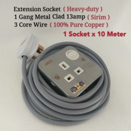 Extension Socket Heavy-Duty 13amp 1 Gang Metal Clad Switch Socket Wire 3 Core 40/076 100% Pure Coppe