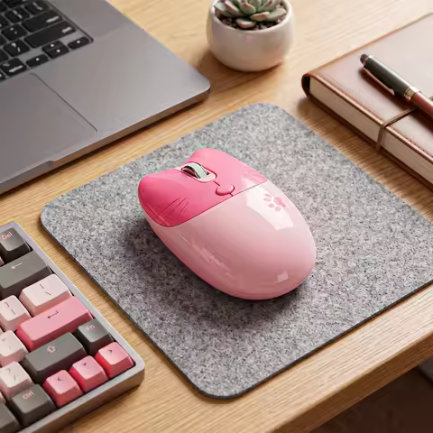 MOFii M3DM Pink Cat Dual Mode Wireless Mouse, 2.4G Bluetooth Dual Connection, Cute Portable 3 DPI Op