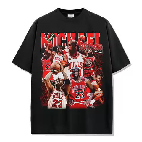 Michael Jordan 23 Vintage Basketball T-Shirt Retro Legend Print Oversized Loose Tee Cotton Short Sle