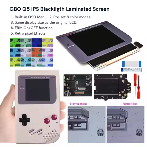 Q5 Laminated IPS LCD High Brightness iPS Backlight Kit with OSD Menu For GameBoy DMG Console GB DMG 