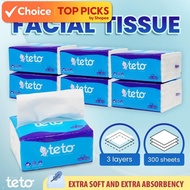 10 Pck x 300 Sheets Teto 3-Ply Soft Facial Tissue |3000 Sheets, Premium Strong Tissue Extra Soft Ext