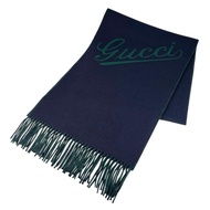 全新未使用 ▲ GUCCI 24AW 795273 字母圖案圍巾，羊毛/羊絨混紡，海軍藍/綠色，義大利製造，正品，男士，附包裝盒
