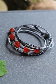 春秋全手工編繩 | 瑪瑙原石 蜜棗色 | 多層幸運手繩 項鏈 | 孤品