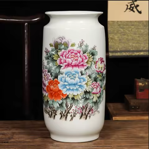 Chinese Traditional Vases Jingdezhen Ceramic Vintage Vase Fine Smooth Surface Furnishing Articles Va