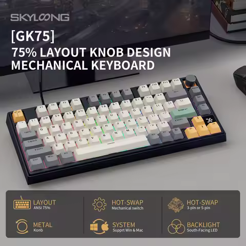 【SKYLOONG GK75 VIA】Wired gamer keyboard with mechanical switch, PBT keycap, RGB backlight, metal mac