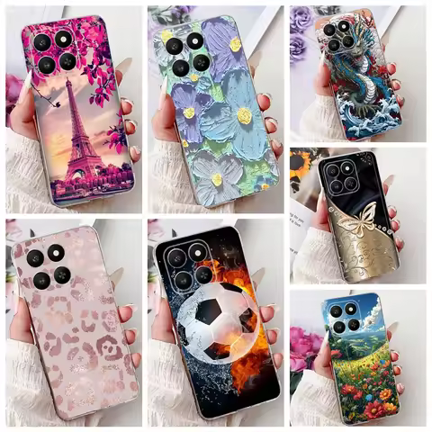 Soft Slim Transparent Silicone Cover For Huawei Honor 400 Smart Funda Honor X7D Cat Rose Flower Drag