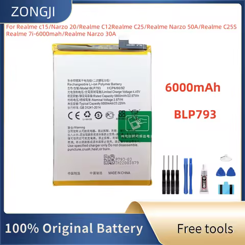 New Battery BLP793 6000mAh Battery For Realme C15 C11 C12 C25 C25s Narzo 20 / Narzo 30A Mobile Phone