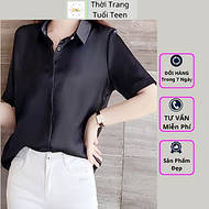 Áo sơ mi nữ form rộng ngắn tay GIẤU NÚT form hàn quốc trẻ trung năng động vải lụa mềm mịn mát ít nhă