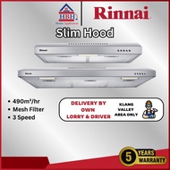【FREE SHIPPING】Rinnai 60cm / 90cm 490m3/hrs 3 Speed Slim Cooker Hood RH-S95A-SSVR RH-S65A-SSVR S95A 
