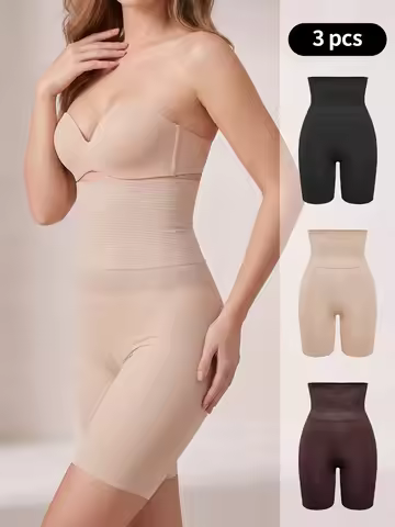 3 Pcs Of Women'S High Waisted Shapewear Shorts, Anti Roll Lifting Shapewear Shorts Seamless Underwea