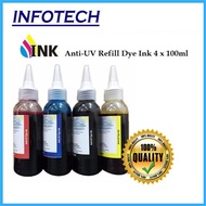 INFOTECH 100ml Black Cyan Magenta Yellow Anti-UV Refill Ink each For Any CISS System Printer