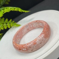 橘粉珊瑚玉手鐲 53MM 高瓷玉化晶洞 檸檬片鳳尾紋 招財納運護佑