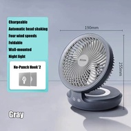 💛[SPOT] Edon 2 In 1 Rechargeable Air Circulation Fan Folding wall-Mounted Fan Wireless Auto Rotate Desk Table Fan with Nightlight