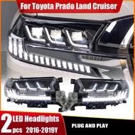 2pcs Car For Toyota Land Cruiser 2016-2021 FJ200 LC200 Headlights DRL Day Run Light Full LED Fog Lig