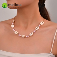 MEIHUAA Shell Braided Chain, Adjustable Purple/Blue/Pink/White Shell Beaded Necklace, Fashion Shell 