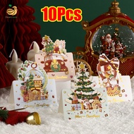 10Pcs INS Stamping Gold Christmas Greeting Cards Santa Claus Custom Blank Cards Creative Christmas New Year Gift Postcard