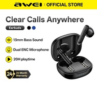 Awei T66 Bluetooth Earphone TWS Wireless Earbud Stereo Headphones ENC Noise Reduction with Dual Mic
