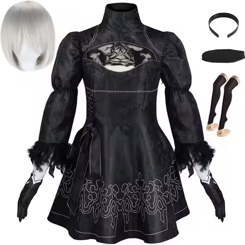 Big Size Yorha 2B Cosplay Costume Black Leotard Dress 2B Full Set Halloween Shojou Magical Girl Outf