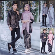 Set Kebaya Couple Lelaki+Perempuan Pasangan Batu Batik Jawa Moden Lace Material Raya Pakaian Suami Isteri Engagement