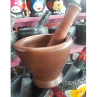 Mobile Shells Clay Mortar + Wooden Pestle Width 8 Inches Height 6.5 Inches.