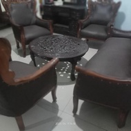 set sofa meja kursi ukir kayu jati bekas dah melamin bogor