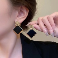 Square Earrings Female ins Design All-Match Black Earrings New Style Trendy Mature High-End Full Bod
