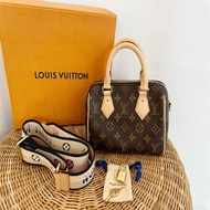 全新LV 老花Speedy Bandoulière 20黑拚色帆布寬揹帶波士頓包M46234