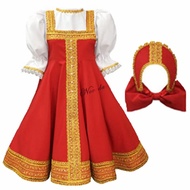 Russian Dance Girls Costume Red Sarafan National Russia Cosplay Folk Fancy Dress Kids Halloween Russ