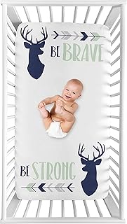 Sweet Jojo Designs Woodland Deer Boy Fitted Crib Sheet Baby or Toddler Bed Nursery Photo Op - Navy Blue, Mint and Grey Woodsy Arrow Be Brave Be Strong