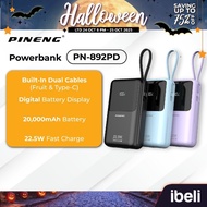 Pineng Powerbank 22.5W Fast Charge | Built-in Cable Type-C & Fruit | PN-891PD 10000mAh | PN-892PD 20