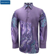 Purple Color Malaysia Men Batik Long Sleeve Kemeja Batik Lelaki Lengan Panjang FF9909