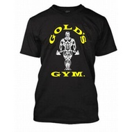 (xinghe02) Baju Gym GOLD'S GYM Men Gym Shirt Short Sleeves Hitam Gray