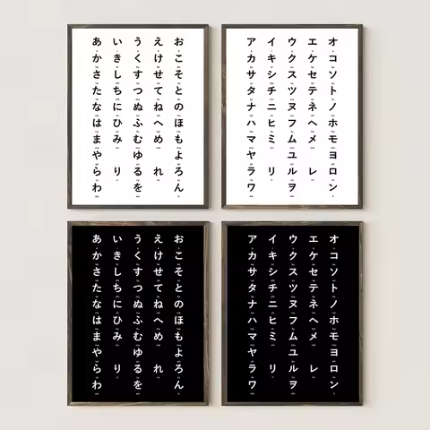 Japanese Alphabet Chart Poster Modern Minimalism Art Prints Hiragana Katakana School Education Signi