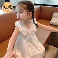 Binilin ชุดเดรสเด็กหญิง ชุดไทยเด็ก สไตล์เกาหลีออกแบบลูกไม้คอปก สาวผ้าฝ้ายระบายอากาศสวมชุดเจ้าหญิงสบาย