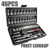 46 pcs Socket Wrench 1/ 4" + Screwdriver Shock Tool Kit Set