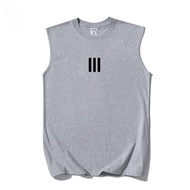 240g Pure Cotton Heavy Three-Bar Flocking Waistcoat Vest Men Women High Street Loose Summer Sleevele