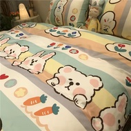 Cartoonn 4 in 1 Bedding Sets Kids Printed Comforter Quilt Cover Mattress Protector Bed Cover Sheet Set with 2 Pillowcase Single Queen King Size